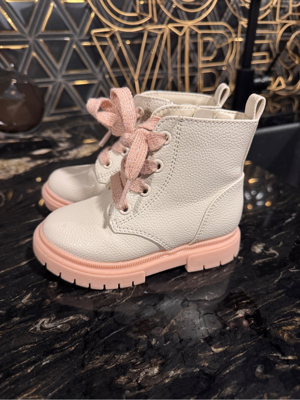 Cat & Jack White and Pink Lace-Up Toddler Booties